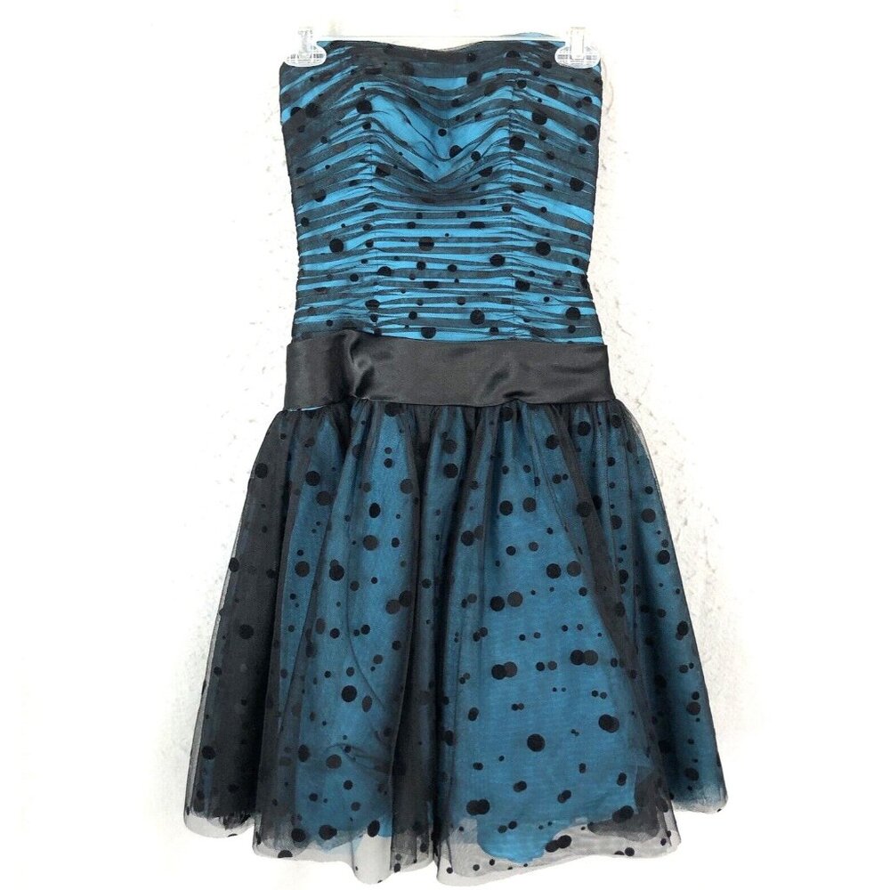 Flirt By Maggie Sottero Dress Women S Teal Black Y2K Milkmaid Netting HCO Dance